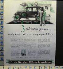1928 CITIES SERVICE OIL MOTOR AUTO CAR ART FLAPPER DRIVE GREEN VINTAGE AD M33 picture