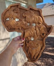 Vintage Hand Carved Continent of Africa With Animals Wooden Wall Hanging  picture