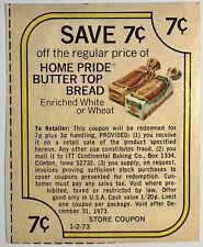 1973 Expired Home Pride Butter Top Bread Coupon Advertisement Vintage Sandwich picture