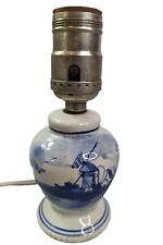 Miniature Small Delft Pottery Windmill Holland Table Lamp Nightlight 6.5” Vtg picture