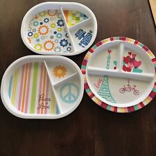 3 Toddler Plates Trays Plastic Divided Food Silicon Grip Bottoms Lot Robot Paris picture