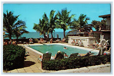 c1950's Pool Scene Silver Beach Resort Sarasota Florida FL Unposted Postcard picture