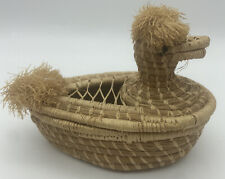 OOAK Handmade Pine Needle Decorative Basket Duck/Bird Basket W/Lid 5”X 4”X 3” picture