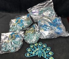Peacock Ornament Lot Of 5 Christmas Teal Blue Green New In Pkg picture