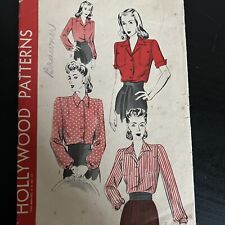 Vintage 1940s Hollywood 801 Notched Collar Blouse Top Sewing Pattern 12 XS USED picture