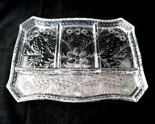 Antique Vanity Dresser Compartment Tray Plate Cut Crystal Engraved Flowers picture