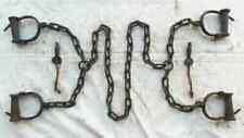 Handcuff Rusty Heavy Iron Long chain Antique, Old Rare Adjustable Handcuffs picture
