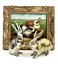 Bunnies / Rabbits / Hares Pair of Metal Figurines Vintage Home Decor picture