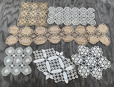 Vintage Lot of 6 Unusual HAND CROCHETED DOILIES, Beige And White, Cottage Retro picture