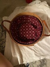 Vintage 1997 Longaberger Round Basket with Leather Handles fabric liner 10” picture