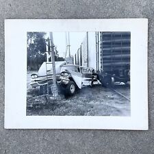LARGE c.1960s Mounted CRIME SCENE Police Photo 1958 FORD CAR CRASH & TRAIN WRECK picture