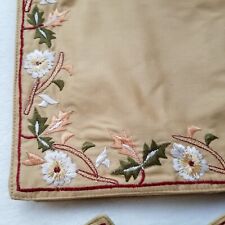 VTG Embroidered Flowers Silk Placemats Napkins Coasters Set Gold picture