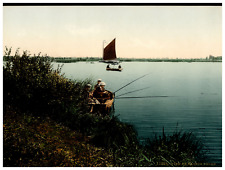 England. Broad District. View on Barton Broad.  Vintage Photochrome by P.Z, Ph picture