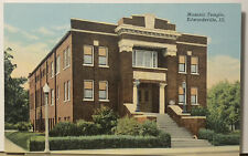 Postcard EDWARDSVILLE, Illinois Masonic Temple Street View 1940s Linen Unposted picture