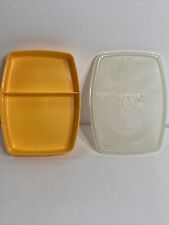 Tupperware 2 Section Divided Lunch Container Bright Gold Yellow Plastic 813-4 picture
