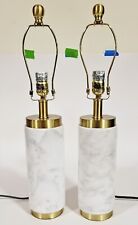 PAIR Vintage Mid-Century MODERN Cylinder MARBLE & BRONZE Boudoir Table LAMPS picture