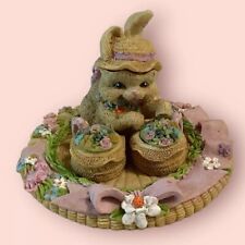 Vtg MINI Bunny TEA SET 🌸 Garden Rabbit, FIGURINE Flower Pink Decor Petite Cup picture