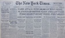 10-1939 WWII October 18 PLANES RAID BRITISH FLEET AND EAST COAST TURKEY HITLER picture