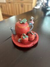 Vintage Miniature Red Apple Tea Set with Mouse Unbranded picture