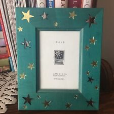 Vintage Picture Frame Wood 3.5x5” Cut Out & Gold Stars B6 picture