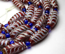 5 RARE SPECTACULAR OLD TRANSLUCENT CRANBERRY OVAL VENETIAN FEATHER ANTIQUE BEADS picture