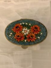 Antique Victorian MicroMosaic Daisy Floral Italy Trinket/Pill Box Oval Red Green picture