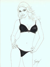 Playboy Artist Doug Sneyd Signed Original Art Sketch Girl In Black Bikini picture