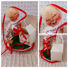 Annalee Doll Merry Christmas Child Unwrapping Gift Ribbon Pajamas Vintage 1983 picture