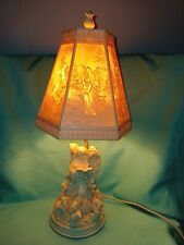 Vintage White Resin Angel And Bunnies Table Lamp  With Original Shade And Finial picture