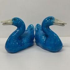 Pair Vintage Ceramic Ducks Blue Decorative mid century picture