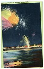 c.1951 Fireworks Display at Hampton Beach N.H Postcard Vtg picture