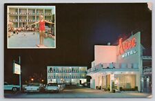 1960s Postcard Aztec Motel Atlantic City NJ Inset Swimming Pool Scene Cars Night picture