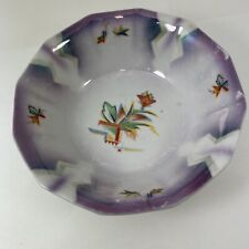 VTG Serving Bowl Abstract Flowers Scallop Shell Lavender Iridescent Edges 7 1/4” picture