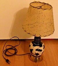 Original 1940's Mid Century Table Lamp Decor Black & Gold & Fiberglass Shade  picture
