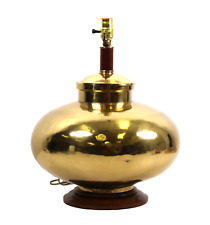 Mid Century  Bulbous Brass Table Lamp Brass Accent Lamp Teak Base 1960's Lamp picture