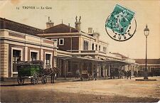 c1910 Troyes — La Gare Train Station FRANCE Vintage Postcard Horse Carriages picture