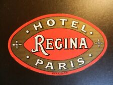 *HOTEL REGINA in PARIS* VINTAGE HOTEL/LUGGAGE LABEL.  Approx. 4.00