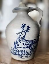 Rowe Pottery- Salt Glaze- Vintage- Jug - Cobalt Blue Deer- Excellent Quality picture