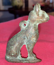 Bronze Egytian Cat Bastet Amulet With Suspension Loop Heavy Patina 2 1/4”. picture