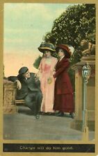 vintage Postcard 1909 Victorian fashion ladies snubbing man lovers quarrel picture