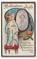 HALLOWEEN Joys Girl with Boy in Mirror Stecher Vintage Postcard picture