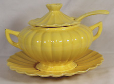 Bright Yellow Soup Tureen With Lid Plate & Ladle 7