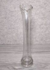 Tall Clear Swung Glass Vase, Ruffled Top, Smooth Body, 12.5 in tall, 2.5 in wide picture
