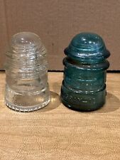2 Vintage Hemingray Glass Insulator No. 12 Aqua Blue & Clear picture