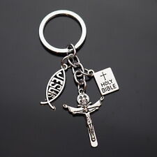 Jesus on the Cross Fish Christian Holy Bible Charms Keychain Gift Key Chain Ring picture