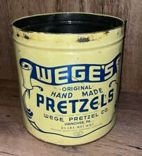 Vintage WEGE'S Original Hand Made Pretzels Tin Container Hanover PA 9-3/4