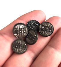 5  Antique Victorian Metal Over Black Glass SPIDERWEB GLOBE BALLOON Buttons picture