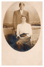 postcard oval photo of a young couple outside circa 1903-1908 RPPC  5180 picture
