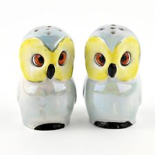 Cross Eyed Owls Salt & Pepper Shakers Bird Figural Luster Germany Vintage #17 picture