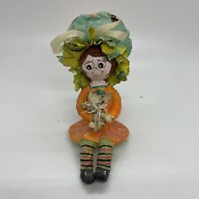 Vintage Paper Mache 1970's Shelf Sitter Girl in Hat with Flowers picture